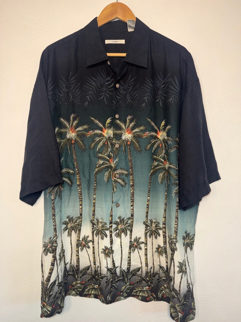 Casual Palm-Print Button Down Shirt - Black/Teal